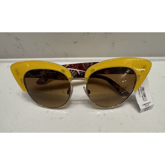 Dolce & Gabbana DG4277 Sicilian Cat Eye Sunglasses in Yellow Acetate No Case NWT - Picture 1 of 8